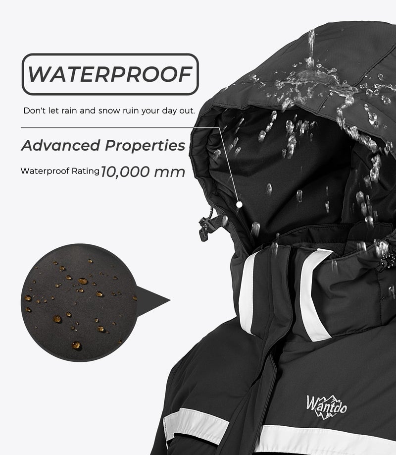wantdo Women's Winter Waterproof Snow Coat Warm Windproof Parka with Hood Black S - Image 4